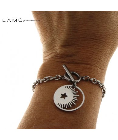 Bracciale con pendente luna crescente e stella in acciaio inox - Lamù  gioielli