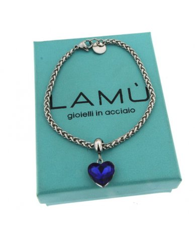 Bracciale con pendente cuore in vetro colore blu - Lamu gioielli